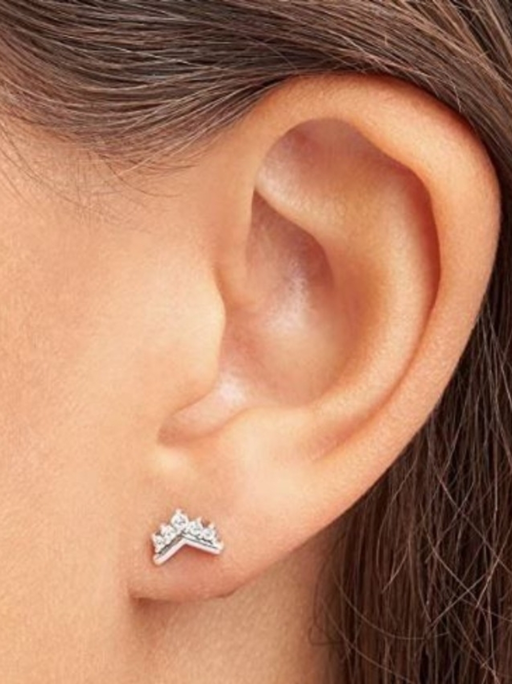 Pandora Silver Crown Chevron Stud Earrings with Clear Stones - Picture 3 of 5